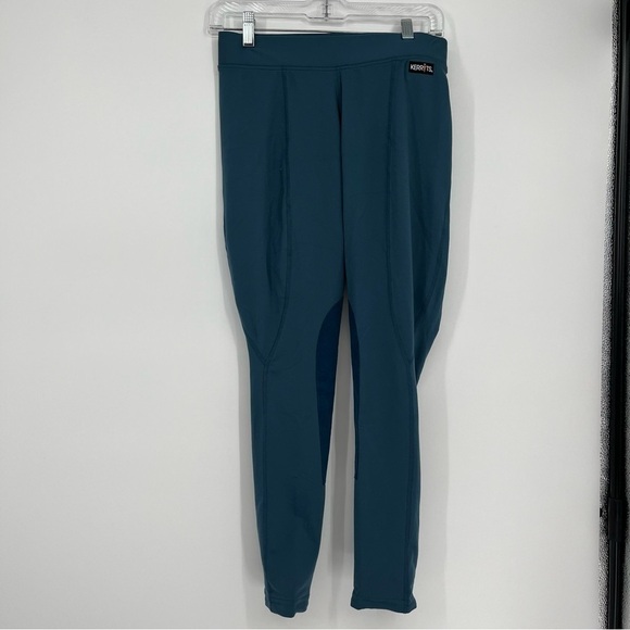 Kerrits Yoga Pull-On Leggings Solid Dark Teal Blue Faux Suede Patch Size Medium - Picture 3 of 6